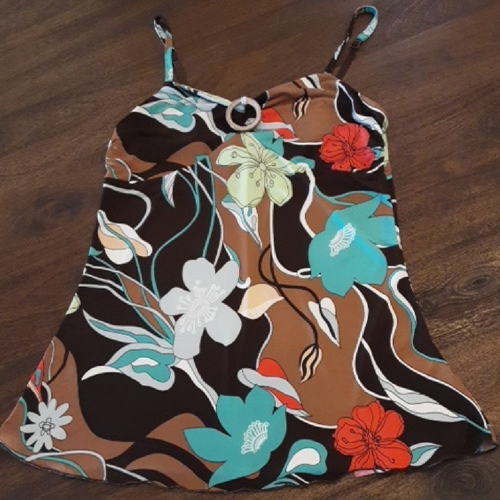 Floral Print Women's Top - Brown and Teal